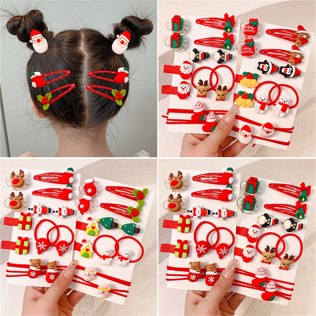 12PCS Christmas Hair Rings Clips Ornaments Xmas Gifts Red Accessories