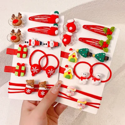 12PCS Christmas Hair Rings Clips Ornaments Xmas Gifts Red Accessories